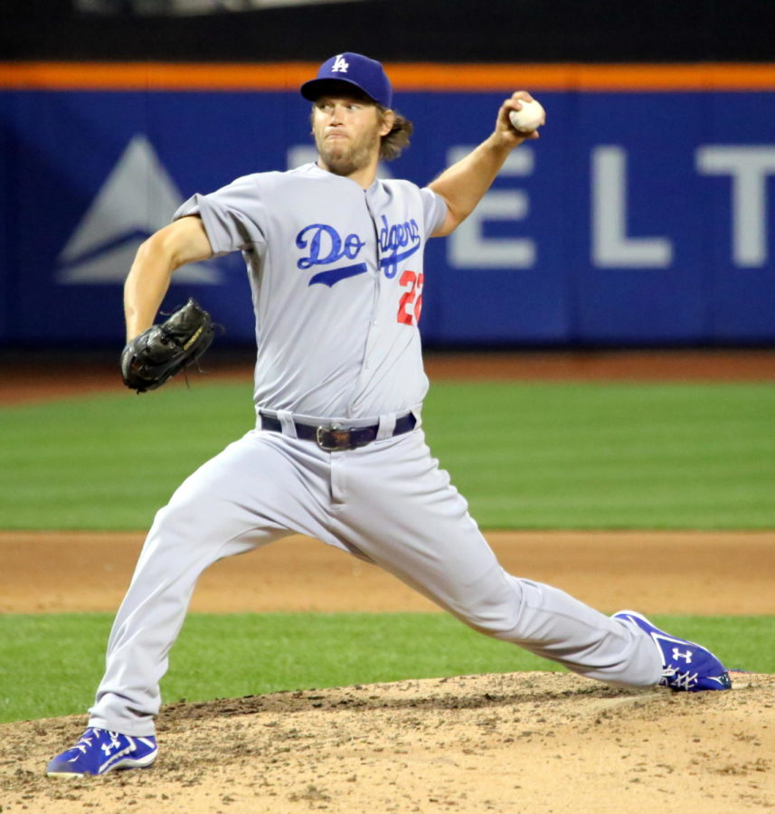 Dodgers ace Clayton Kershaw delivers a pitch against the Mets.